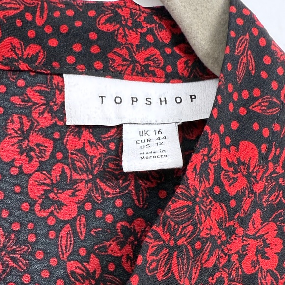 Topshop Puff Sleeve Black and Red Dress Size 12 - Picture 2 of 5